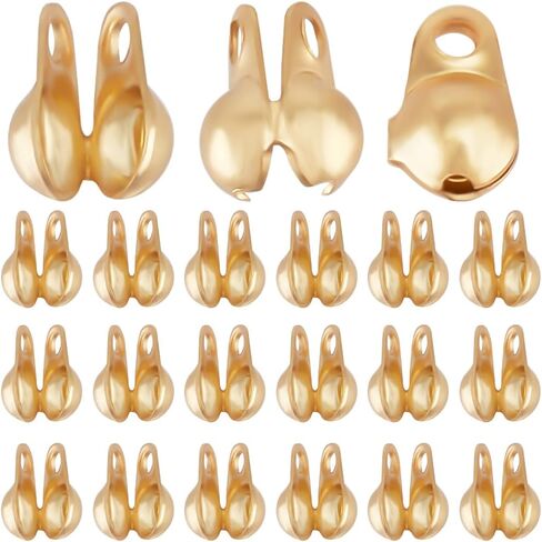 Beebeecraft 1 Box 300Pcs Open Bead Tips 18K Gold Plated 304 Stainless Steel Clamshell Knot Cover Crimp Fold-Over Calotte Ends Caps for Jewellery Making DIY Crafts in Kuwait
