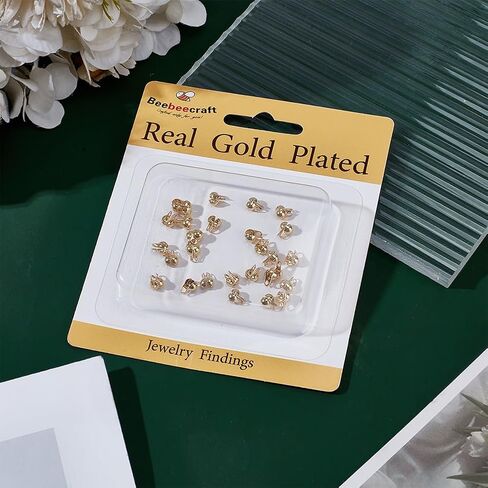 Beebeecraft 1 Box 300Pcs Open Bead Tips 18K Gold Plated 304 Stainless Steel Clamshell Knot Cover Crimp Fold-Over Calotte Ends Caps for Jewellery Making DIY Crafts in Kuwait