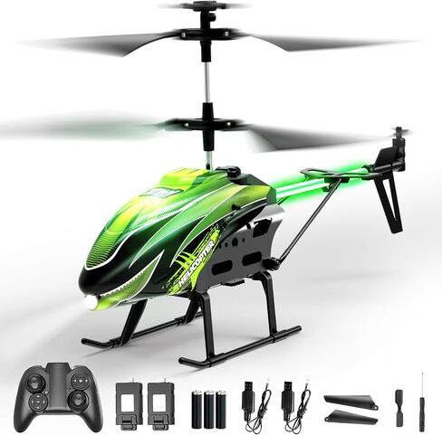 Dwi Dowellin RC Helicopter, Remote Control Helicopter Toy for Kids with 26 Mins Flight(2 Batteries), 8 LED Light Modes,Easy Control for Boys Girls Age 8-12(Green) in Kuwait