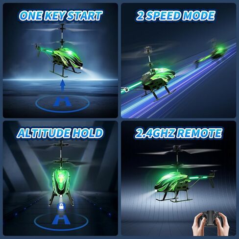 Dwi Dowellin RC Helicopter, Remote Control Helicopter Toy for Kids with 26 Mins Flight(2 Batteries), 8 LED Light Modes,Easy Control for Boys Girls Age 8-12(Green) in Kuwait