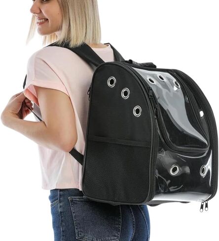 Cat Backpack Carrier Pet Buble for Cat Dog Animal Breathable 11 Holes Foldable Small Medium LargeTransparent Large Space Great for Easy Travel Airline Hiking Outdoor Up to 22 Lbs (Black) in Saudi Arabia