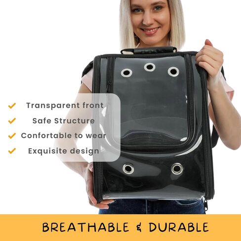 Cat Backpack Carrier Pet Buble for Cat Dog Animal Breathable 11 Holes Foldable Small Medium LargeTransparent Large Space Great for Easy Travel Airline Hiking Outdoor Up to 22 Lbs (Black) in Saudi Arabia