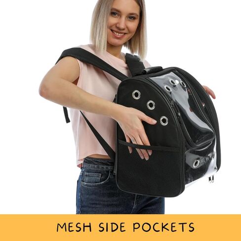 Cat Backpack Carrier Pet Buble for Cat Dog Animal Breathable 11 Holes Foldable Small Medium LargeTransparent Large Space Great for Easy Travel Airline Hiking Outdoor Up to 22 Lbs (Black) in Saudi Arabia