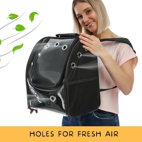 Cat Backpack Carrier Pet Buble for Cat Dog Animal Breathable 11 Holes Foldable Small Medium LargeTransparent Large Space Great for Easy Travel Airline Hiking Outdoor Up to 22 Lbs (Black) in Saudi Arabia