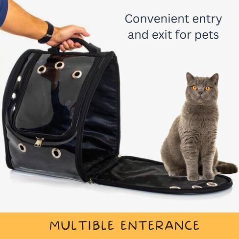Cat Backpack Carrier Pet Buble for Cat Dog Animal Breathable 11 Holes Foldable Small Medium LargeTransparent Large Space Great for Easy Travel Airline Hiking Outdoor Up to 22 Lbs (Black) in Saudi Arabia