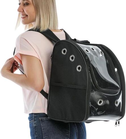 Cat Backpack Carrier Pet Buble for Cat Dog Animal Breathable 11 Holes Foldable Small Medium LargeTransparent Large Space Great for Easy Travel Airline Hiking Outdoor Up to 22 Lbs (Black) in Saudi Arabia