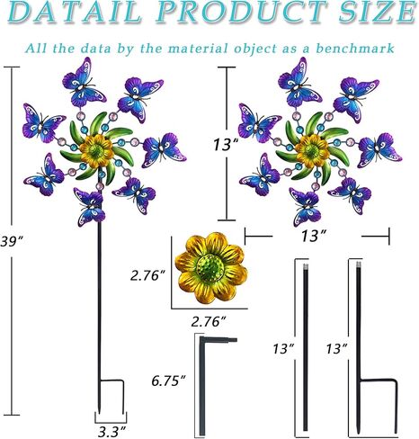 39" Butterfly Wind Spinner for Yard and Garden Stake,Outdoor Metal Windmill,Single Direction Wind Sculptures, Kinetic Windmills for Garden Decorations. in Kuwait