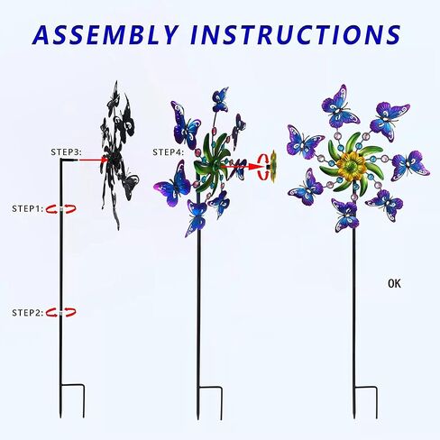 39" Butterfly Wind Spinner for Yard and Garden Stake,Outdoor Metal Windmill,Single Direction Wind Sculptures, Kinetic Windmills for Garden Decorations. in Kuwait