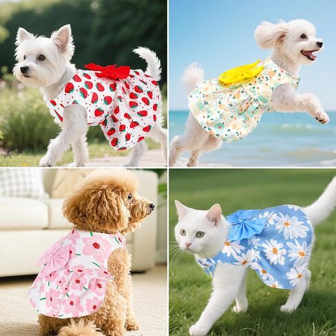 choyaxo 4pcs لطيف الكلب فستان فستان الحيوانات الأليفة جرو جرو ملابس الحيوانات الأليفة الصيف لجرو جرو القطط الصغيرة in Saudi Arabia