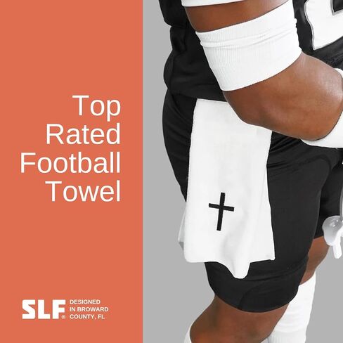 منشفة كرة القدم SLEEFS - منشفة QB قطنية ذات ظهر ربعي لملعب كرة القدم - خطاف وحلقة إغلاق ثنائية الطي - منشفة رياضية رفيعة - للرجال / الشباب / الأولاد / البالغين - الإيمان الصليب الأسود in Kuwait
