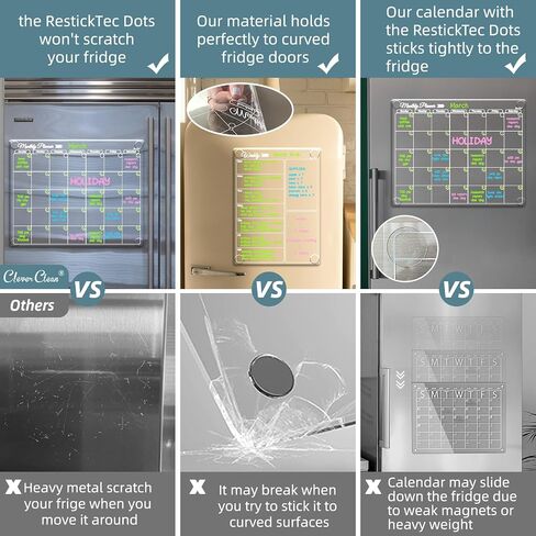 Clear Non-Magnetic Calendar Set for Fridge - Dry Erase Transparent Monthly, Weekly Calendar and List Board - Sticks to Wall, Glass, Door, Any Smooth Surfaces in Saudi Arabia