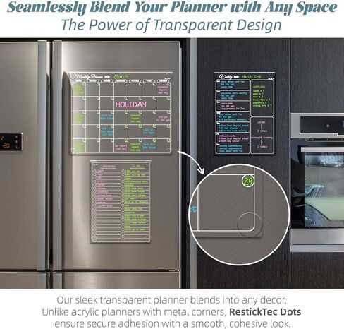 Clear Non-Magnetic Calendar Set for Fridge - Dry Erase Transparent Monthly, Weekly Calendar and List Board - Sticks to Wall, Glass, Door, Any Smooth Surfaces in Saudi Arabia