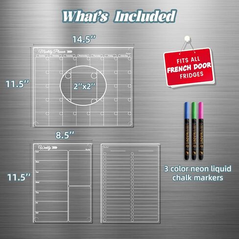Clear Non-Magnetic Calendar Set for Fridge - Dry Erase Transparent Monthly, Weekly Calendar and List Board - Sticks to Wall, Glass, Door, Any Smooth Surfaces in Saudi Arabia