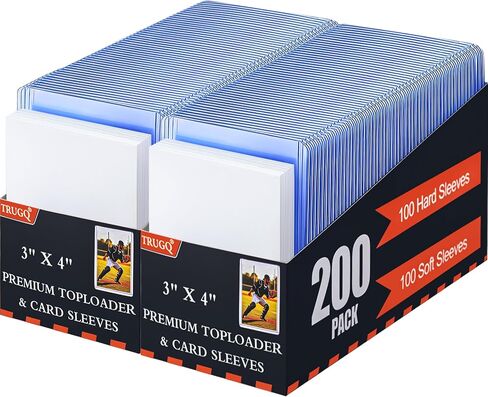 200 بطاقات الأكمام العلوية للبطاقات ، 3 "× 4" واقيات بطاقات البيسبول ، حامل بطاقة بلاستيكية صعبة الحجم القياسية المتميزة لبطاقات كرة القدم الرياضية (100 واقيات شاقة +100 أكمام ناعمة) in Kuwait
