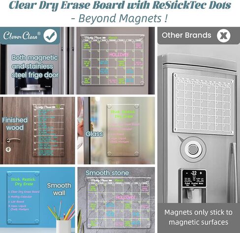 Clear Non-Magnetic Calendar Set for Fridge - Dry Erase Transparent Monthly, Weekly Calendar and List Board - Sticks to Wall, Glass, Door, Any Smooth Surfaces in Saudi Arabia