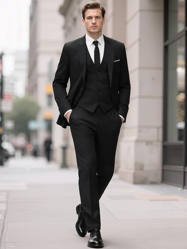 MAGE MALE Mens 3 Piece Slim Fit Suits Tuxedo Suit Set Prom Wedding Suits Two Button Blazer Jacket Vest Pants with Tie in Kuwait