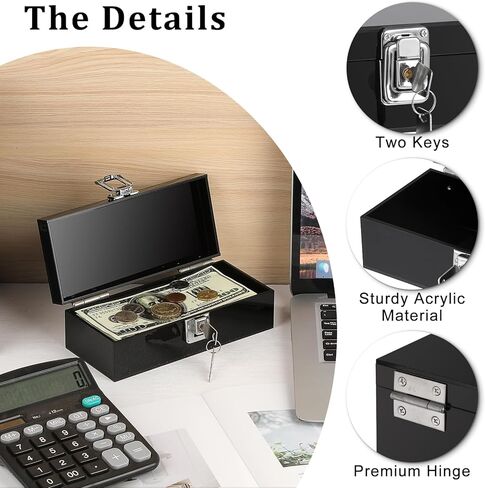 صندوق أكريليك نقدي مع Lock Black Money Holder Organizer Small Money Holder for Bill Coins ، 7 × 3.1 × 2.3 بوصة in Kuwait