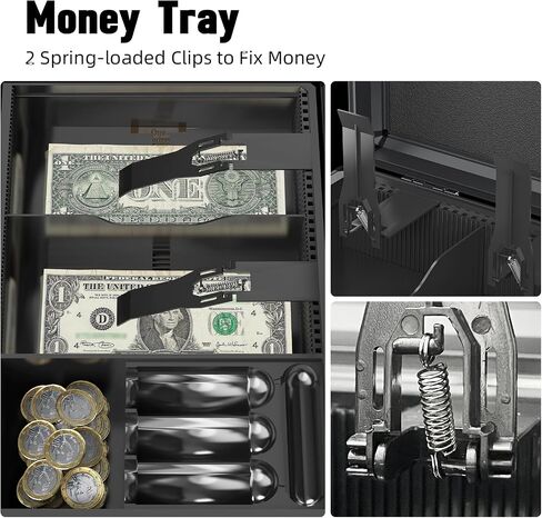 Locking Cash Box with Money Tray and Key, Secure Money Safe Box for Cash, Portable Money Box with 2 Storage Spaces, Money Saving Organizer(Black, Extra Large) in Saudi Arabia