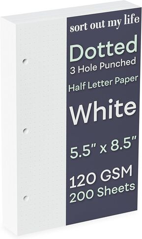 Half Letter 3-Hole Punched Dot Grid Paper, 200 Sheets, 120 GSM, 5.5 x 8.5 inch, Dotted Paper Planner Refill Inserts for Mini-Binders and 3-Ring Half Letter Binders in Saudi Arabia