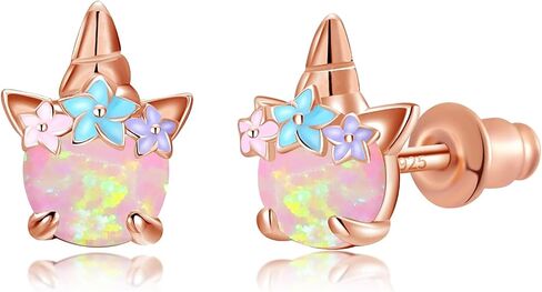 Lasidor Womens 925 Sterling Silver Post White Fire Opal Stud Earrings 14K Gold Plated Cute Animal Earrings Hypoallergenic Stud Earrings for Teen Girls Sensitive Ears in Saudi Arabia