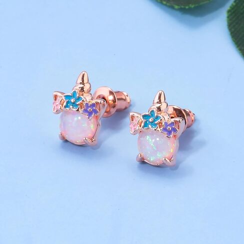Lasidor Womens 925 Sterling Silver Post White Fire Opal Stud Earrings 14K Gold Plated Cute Animal Earrings Hypoallergenic Stud Earrings for Teen Girls Sensitive Ears in Saudi Arabia