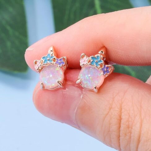 Lasidor Womens 925 Sterling Silver Post White Fire Opal Stud Earrings 14K Gold Plated Cute Animal Earrings Hypoallergenic Stud Earrings for Teen Girls Sensitive Ears in Saudi Arabia