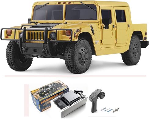 EAZYRC X FMS 1/12 GM Hummer H1 Military RC Truck with Officially Licensed, 8+KM/h 2WD 4WD 3 Speed Transmission All Terrain Model Car with 2.4 Ghz 7CH Remote Control,Led Light (No Battery) (Yellow) in Saudi Arabia