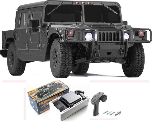 EAZYRC X FMS 1/12 GM Hummer H1 Military RC Truck with Officially Licensed, 8+KM/h 2WD 4WD 3 Speed Transmission All Terrain Model Car with 2.4 Ghz 7CH Remote Control,Led Light (No Battery) (Yellow) in Saudi Arabia