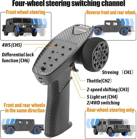 EAZYRC X FMS 1/12 GM Hummer H1 Military RC Truck with Officially Licensed, 8+KM/h 2WD 4WD 3 Speed Transmission All Terrain Model Car with 2.4 Ghz 7CH Remote Control,Led Light (No Battery) (Yellow) in Saudi Arabia