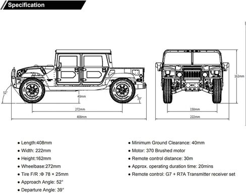 EAZYRC X FMS 1/12 GM Hummer H1 Military RC Truck with Officially Licensed, 8+KM/h 2WD 4WD 3 Speed Transmission All Terrain Model Car with 2.4 Ghz 7CH Remote Control,Led Light (No Battery) (Yellow) in Saudi Arabia