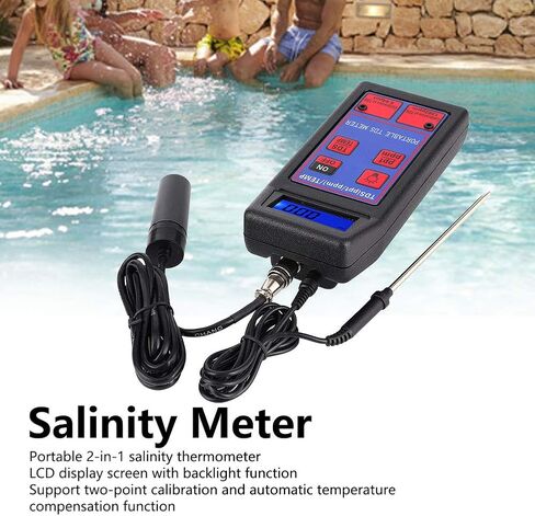 Portable 2 in 1 Salinity Temperature Meter High Accuracy Water Quality Tester for Laboratory Swimming Pool Hydroponics Plastic 16.5x7.5x5cm in Saudi Arabia