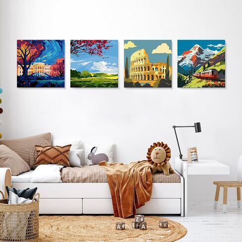 Qukle Framed Animals Paint by Numbers for Kids Age 8-12, 4Pack Colorful Dog Cat Painting by Numbers Kits Adults Boys Girls, Painting on Canvas DIY Acrylic Arts for Home Decor 20x20cm in Saudi Arabia
