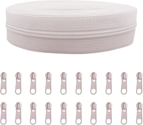 ANPURZII NO.5 Nylon Coil White Zippers by The Yard Bulk 10 Yards with 20pcs Zipper Sliders for DIY Sewing Tailor Craft Bags (White) in Kuwait