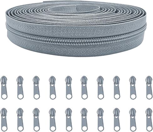 ANPURZII NO.5 Nylon Coil White Zippers by The Yard Bulk 10 Yards with 20pcs Zipper Sliders for DIY Sewing Tailor Craft Bags (White) in Kuwait