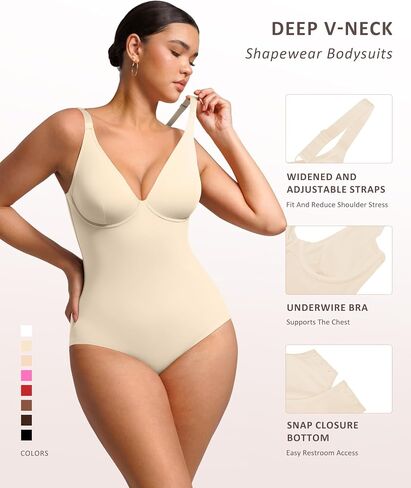 FeelinGirl Shapewear Bodysuits for Women Tummy Control Body Suits Deep V Neck Corset Body Shaper Tops in Saudi Arabia