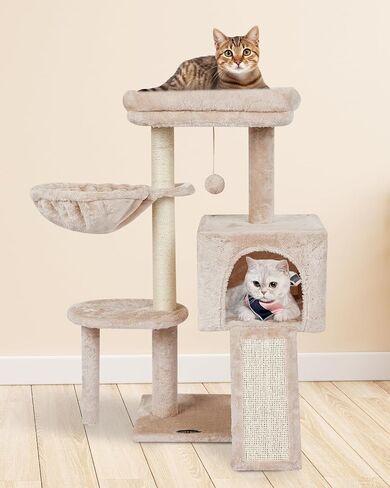 FISH&NAP Cute Cat Tree Kitten Cat Tower for Indoor Cat Condo Sisal Scratching Posts with Jump Platform Cat Furniture Activity Center Play House Beige in Saudi Arabia