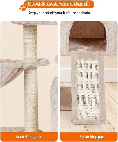 FISH&NAP Cute Cat Tree Kitten Cat Tower for Indoor Cat Condo Sisal Scratching Posts with Jump Platform Cat Furniture Activity Center Play House Beige in Saudi Arabia