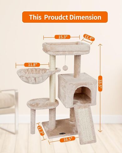 FISH&NAP Cute Cat Tree Kitten Cat Tower for Indoor Cat Condo Sisal Scratching Posts with Jump Platform Cat Furniture Activity Center Play House Beige in Saudi Arabia