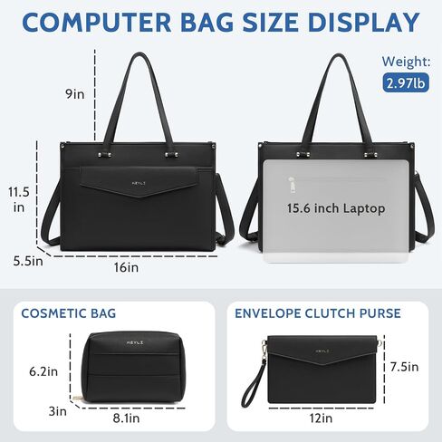 Keyli 3pcs Laptop Bag for Women 15.6 Inch Leather Work Tote Bags Professional Business Office Computer Shoulder Briefcase in Saudi Arabia