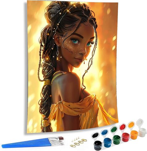SKRYUIE Paint by Numbers African Woman for Adults, Acrylic Oil Painting by Numbers Kits African American for Beginner with Paintbrushes Brushes Paintwork Art Crafts Canvas for Home Decor 16x20 inch in Kuwait
