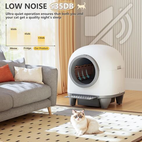 WARCAT Self Cleaning Litter Box Automatic, 90 L Automatic Cat Litter Box for Multiple Cats APP-Controlled with Smart Sensors, Safety Protection,Mat,1 Roll Garbage Bag (Gray) in Kuwait