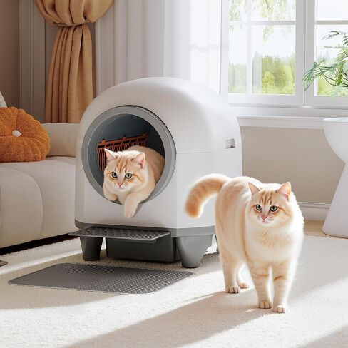 WARCAT Self Cleaning Litter Box Automatic, 90 L Automatic Cat Litter Box for Multiple Cats APP-Controlled with Smart Sensors, Safety Protection,Mat,1 Roll Garbage Bag (Gray) in Kuwait