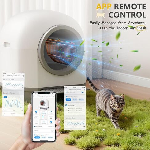 WARCAT Self Cleaning Litter Box Automatic, 90 L Automatic Cat Litter Box for Multiple Cats APP-Controlled with Smart Sensors, Safety Protection,Mat,1 Roll Garbage Bag (Gray) in Kuwait