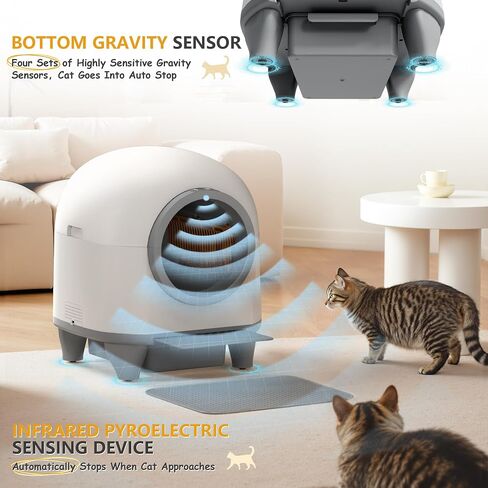 WARCAT Self Cleaning Litter Box Automatic, 90 L Automatic Cat Litter Box for Multiple Cats APP-Controlled with Smart Sensors, Safety Protection,Mat,1 Roll Garbage Bag (Gray) in Kuwait