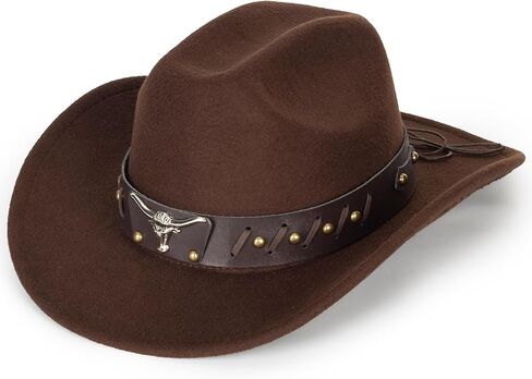Western Felt Cowboy Cowgirl Hat - Wide Brim Panama Jazz Fedora Hat with Floral Engraved Buckle Belt Decoration 22.4" to 22.8" in Kuwait