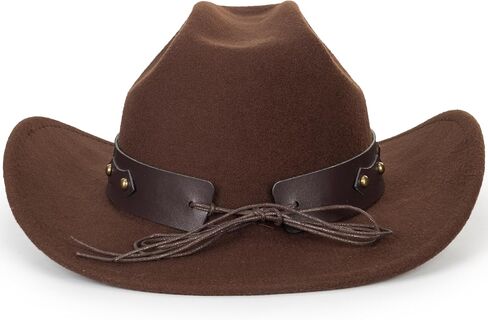 Western Felt Cowboy Cowgirl Hat - Wide Brim Panama Jazz Fedora Hat with Floral Engraved Buckle Belt Decoration 22.4" to 22.8" in Kuwait