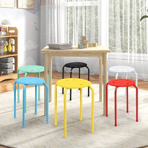 HONEY JOY 6 Pack Stackable Stool, 17.5" Kids Stacking Decoration Stool Set w/Metal Frame & Plastic Seat, Backless Round Flexible Seating for Children's Table, School, Classroom(6 Piece, Gray) in Saudi Arabia