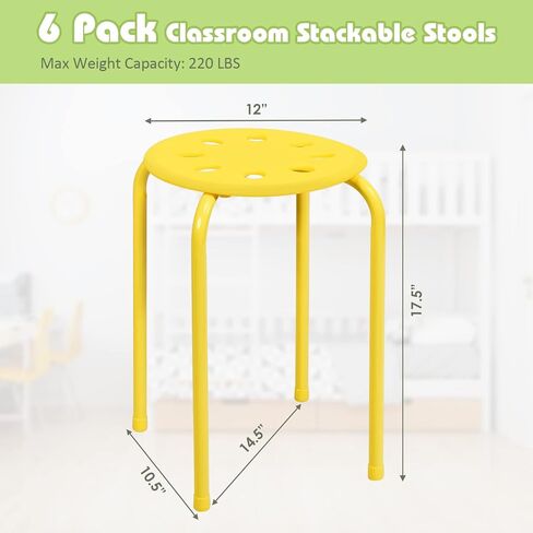 HONEY JOY 6 Pack Stackable Stool, 17.5" Kids Stacking Decoration Stool Set w/Metal Frame & Plastic Seat, Backless Round Flexible Seating for Children's Table, School, Classroom(6 Piece, Gray) in Saudi Arabia