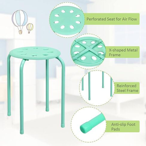 HONEY JOY 6 Pack Stackable Stool, 17.5" Kids Stacking Decoration Stool Set w/Metal Frame & Plastic Seat, Backless Round Flexible Seating for Children's Table, School, Classroom(6 Piece, Gray) in Saudi Arabia