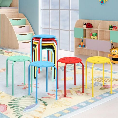 HONEY JOY 6 Pack Stackable Stool, 17.5" Kids Stacking Decoration Stool Set w/Metal Frame & Plastic Seat, Backless Round Flexible Seating for Children's Table, School, Classroom(6 Piece, Gray) in Saudi Arabia